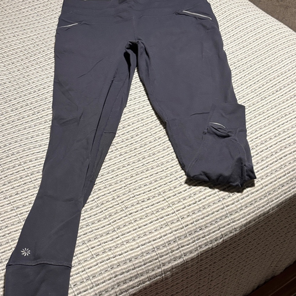 Athleta charcoal/Black High-Waisted Leggings with back zippered pocket, XL-tall
